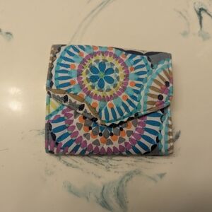 Compact Multicolor Patterned Coin Purse - Women's Bag